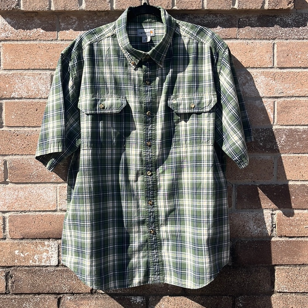 Carhartt Short Sleeve Work Shirt in Green Plaid Pre-Owned
